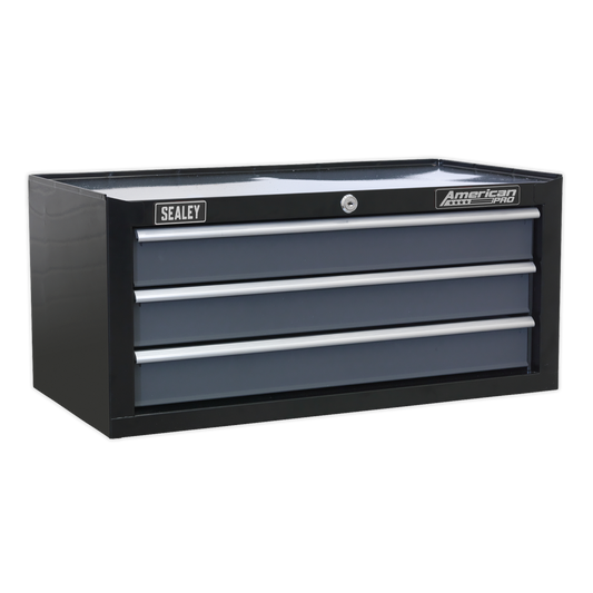 3 Drawer Mid-Box Chest with Ball-Bearing Slides - Black/Grey