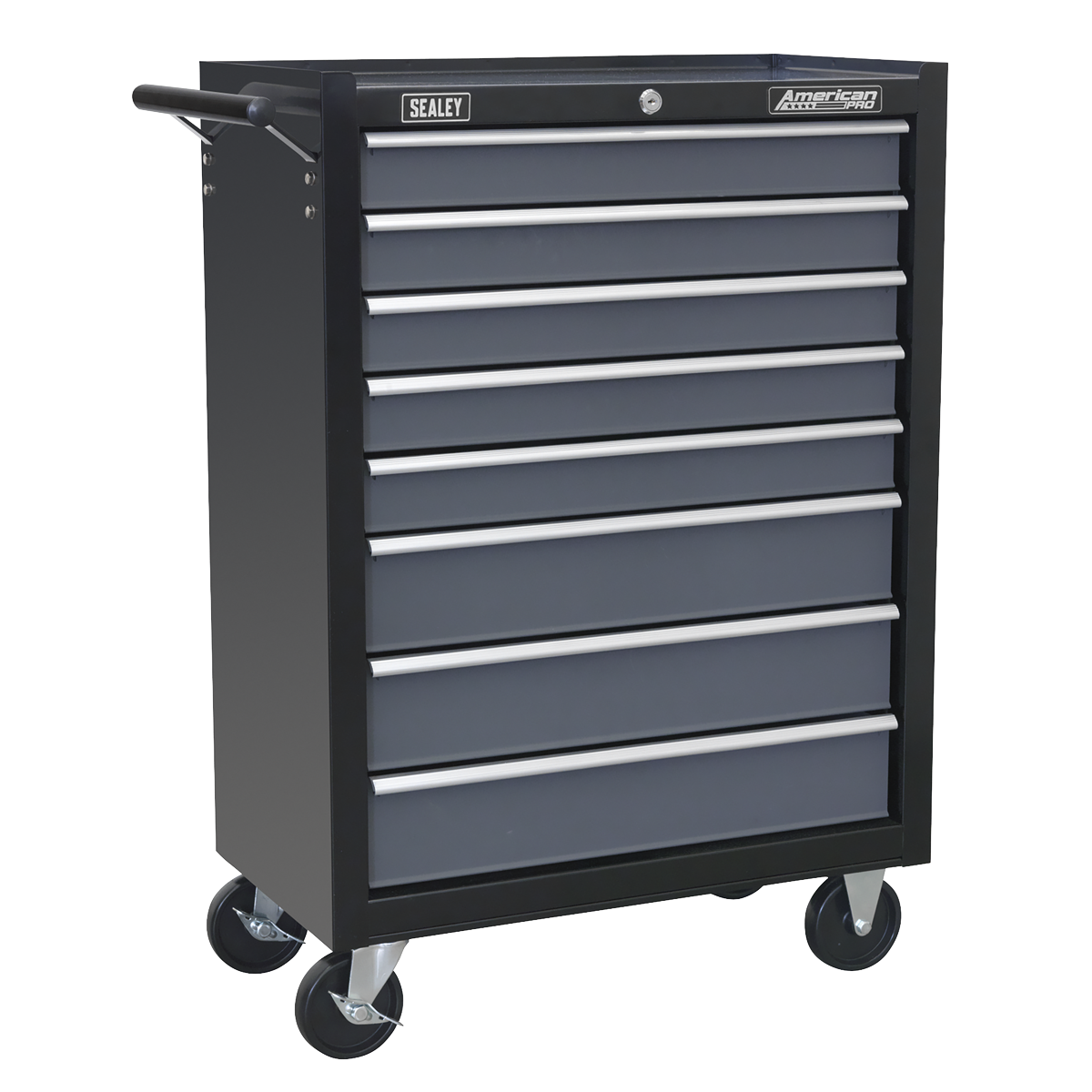 8 Drawer Rollcab with Ball-Bearing Slides - Black/Grey