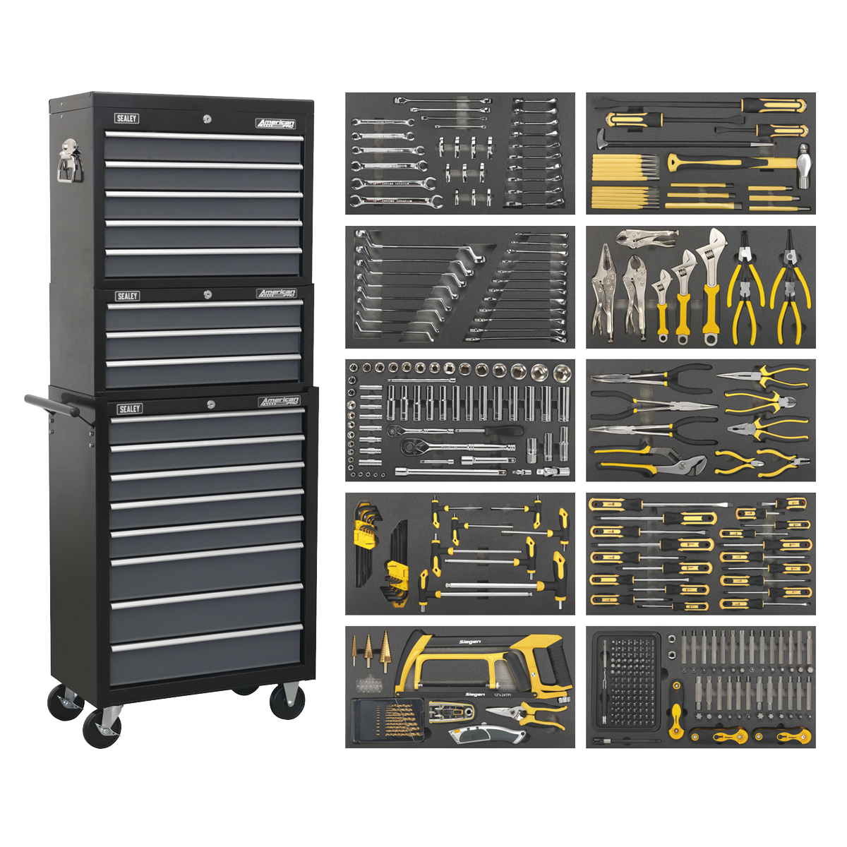 16 Drawer Tool Chest Combination with Ball-Bearing Slides & 420pc Tool Kit