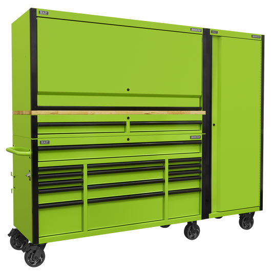 15 Drawer 1549mm Mobile Trolley with Wooden Worktop, Hutch, 2 Drawer Riser & Side Locker