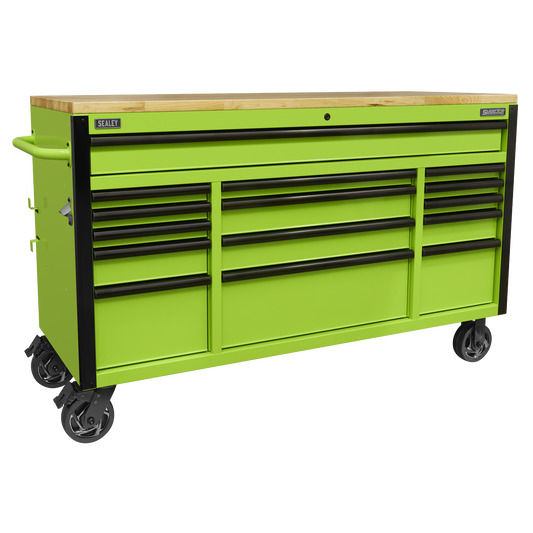 15 Drawer 1549mm Mobile Trolley with Wooden Worktop