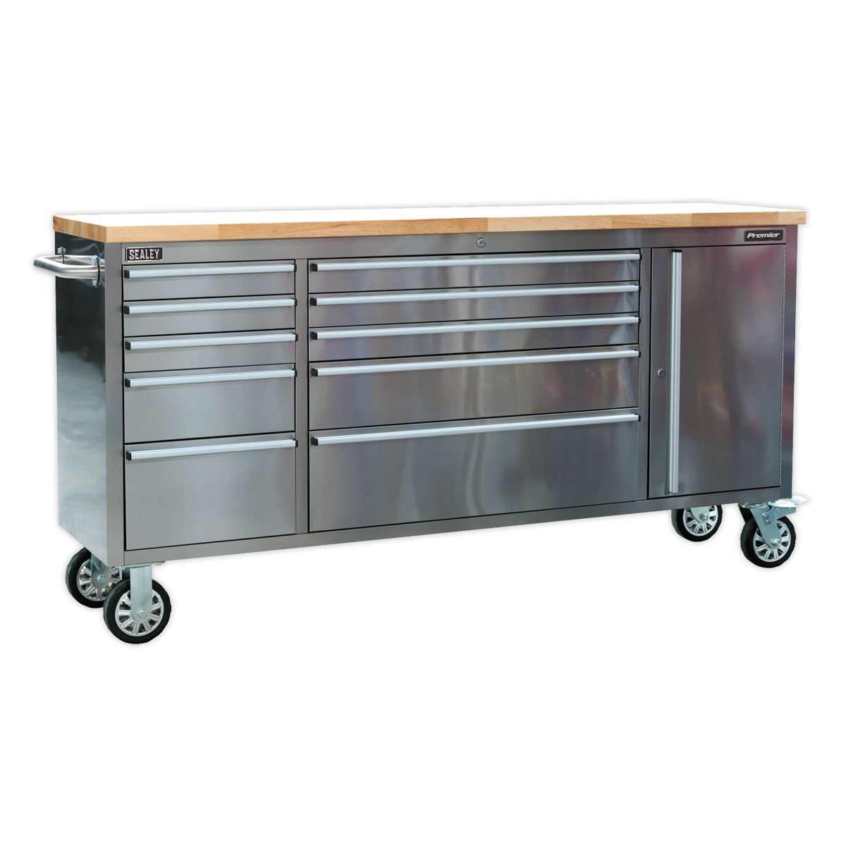 10 Drawer & Cupboard Stainless Steel Mobile Tool Cabinet