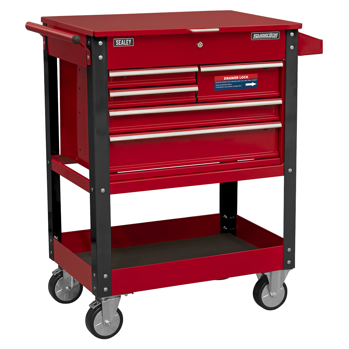 Heavy-Duty Mobile Tool & Parts Trolley with 5 Drawers & Lockable Top