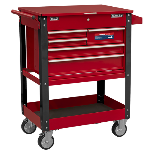 Heavy-Duty Mobile Tool & Parts Trolley with 5 Drawers & Lockable Top