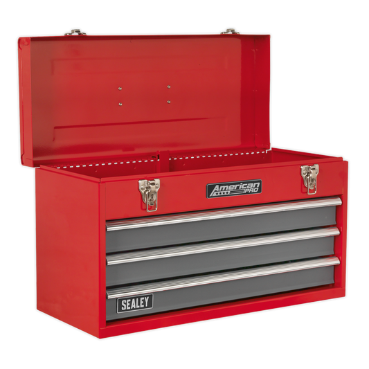 3 Drawer Portable Tool Chest with Ball-Bearing Slides - Red/Grey