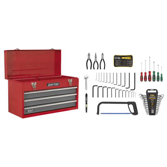 3 Drawer Portable Tool Chest with Ball-Bearing Slides & 93pc Tool Kit