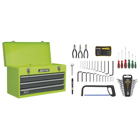 3 Drawer Portable Tool Chest with Ball-Bearing Slides - Hi-Vis & 93pc Tool Kit