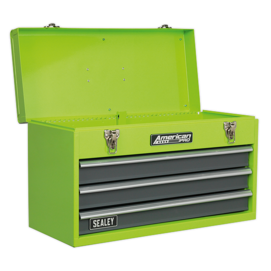 3 Drawer Portable Tool Chest with Ball-Bearing Slides - Green/Grey