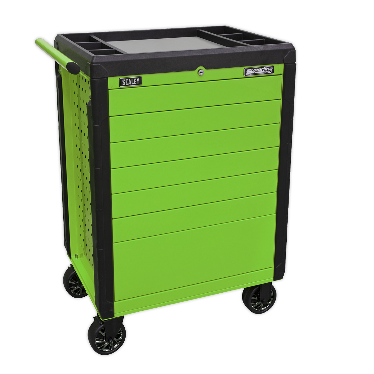 7 Drawer Push-To-Open Rollcab Hi-Vis Green