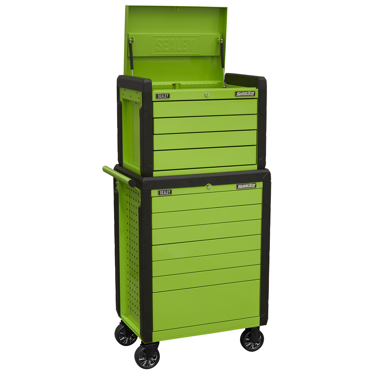 11 Drawer Push-To-Open Topchest & Rollcab Combination - Hi-Vis Green