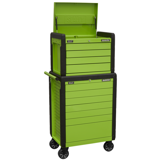 11 Drawer Push-To-Open Topchest & Rollcab Combination - Hi-Vis Green