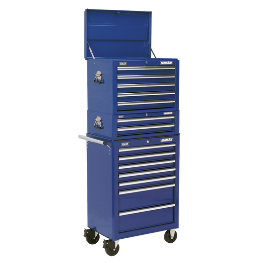 Topchest, Mid-Box & Rollcab Combination 14 Drawer with Ball-Bearing Slides - Blue