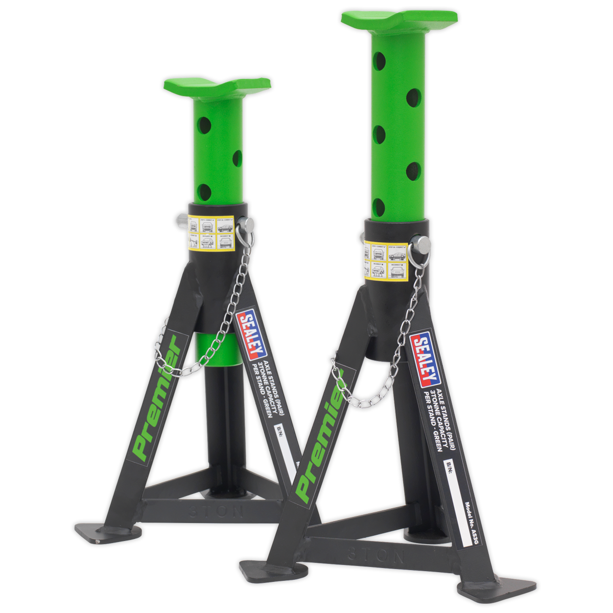 Axle Stands (Pair) 3 Tonne Capacity per Stand - Green