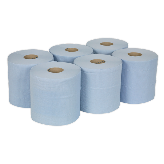 150m Blue Embossed 2-Ply Paper Roll - Pack of 6