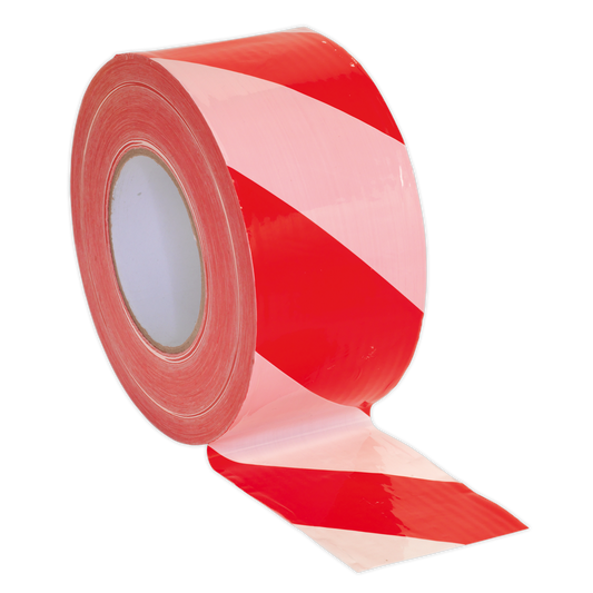 80mm x 100m Red/White Non-Adhesive Hazard Warning Barrier Tape