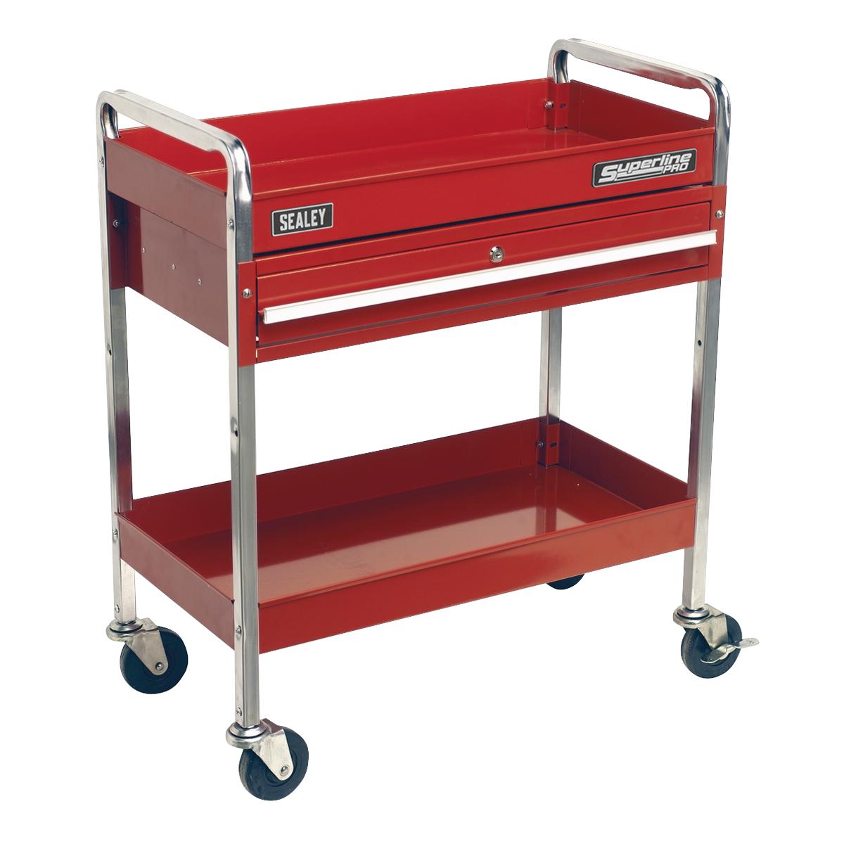 2-Level Heavy-Duty Trolley with Lockable Drawer