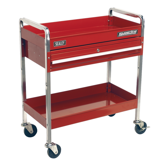 2-Level Heavy-Duty Trolley with Lockable Drawer