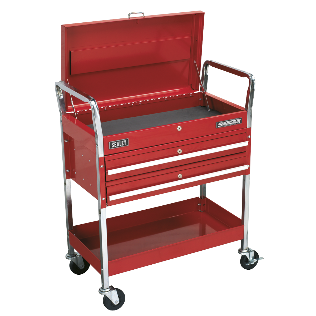 2-Level Heavy-Duty Trolley with Lockable Top & 2 Drawers