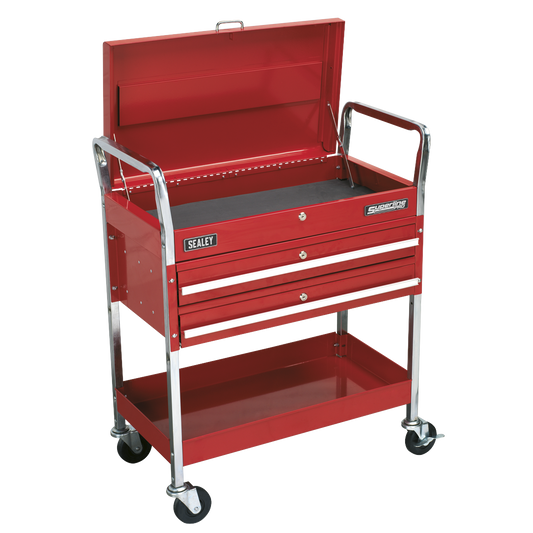 2-Level Heavy-Duty Trolley with Lockable Top & 2 Drawers