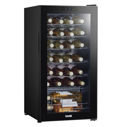 Baridi 28 Bottle Wine Fridge with Digital Touch Screen Controls & LED Light - Black