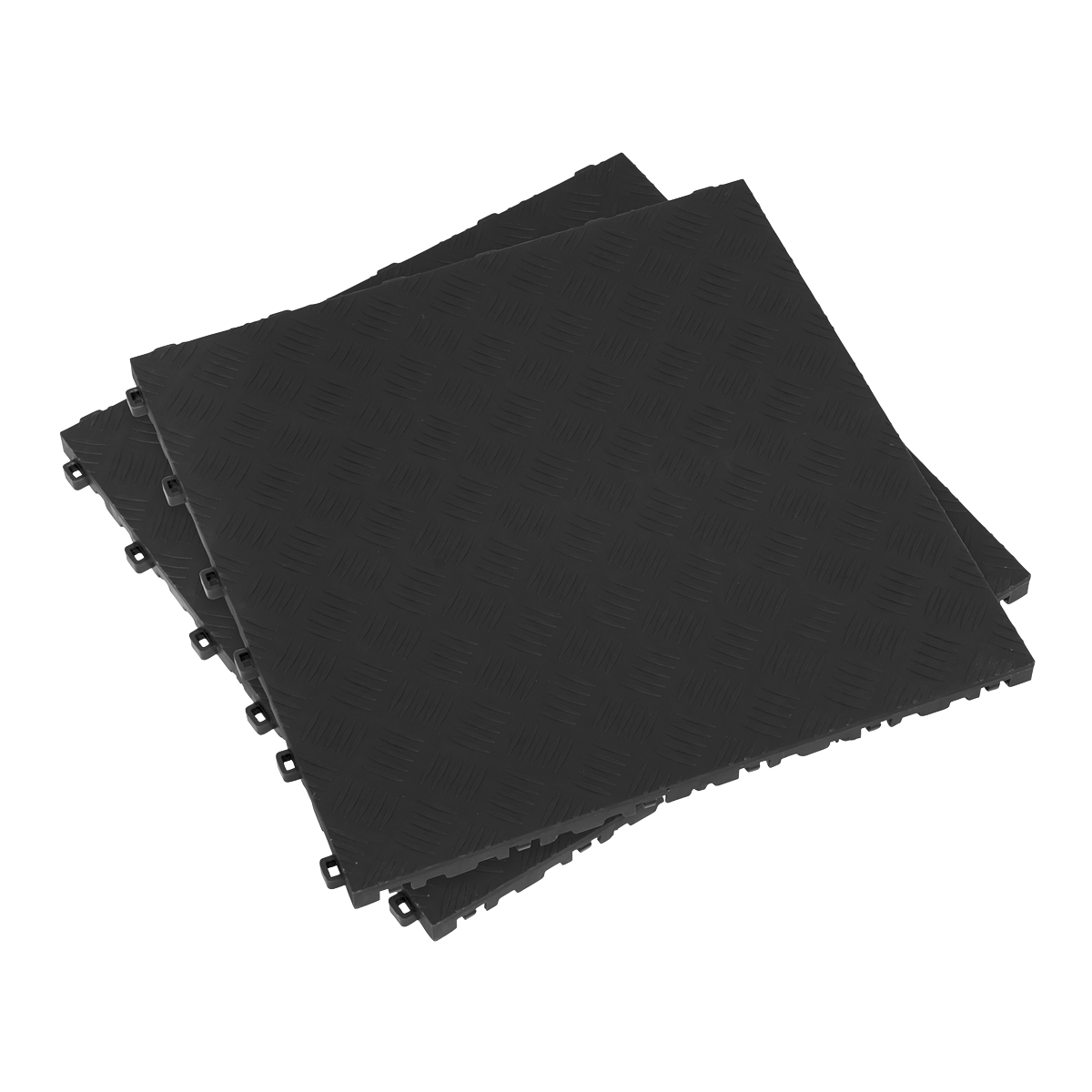 400 x 400mm Polypropylene Floor Tile - Black Treadplate - Pack of 9