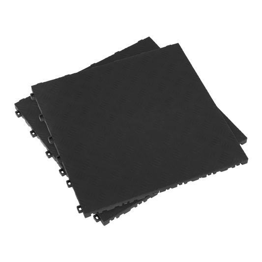 400 x 400mm Polypropylene Floor Tile - Black Treadplate - Pack of 9