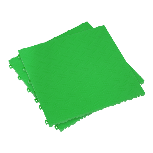 400 x 400mm Polypropylene Floor Tile - Green Treadplate - Pack of 9