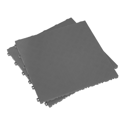 400 x 400mm Polypropylene Floor Tile - Grey Treadplate - Pack of 9