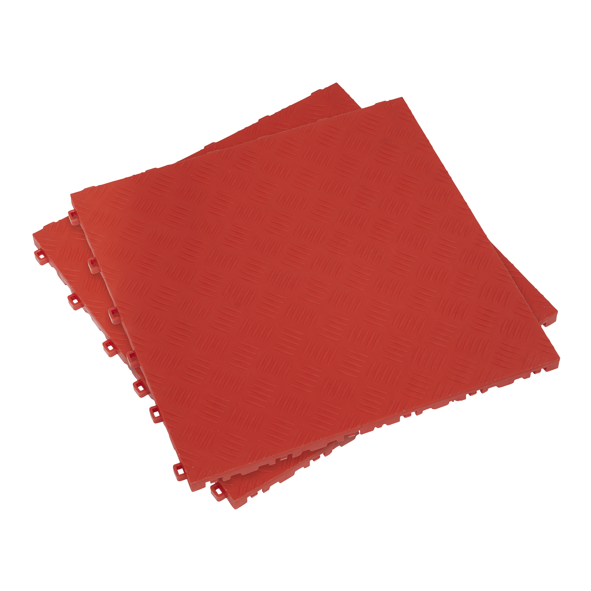 400 x 400mm Polypropylene Floor Tile - Red Treadplate - Pack of 9