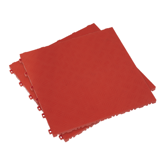 400 x 400mm Polypropylene Floor Tile - Red Treadplate - Pack of 9