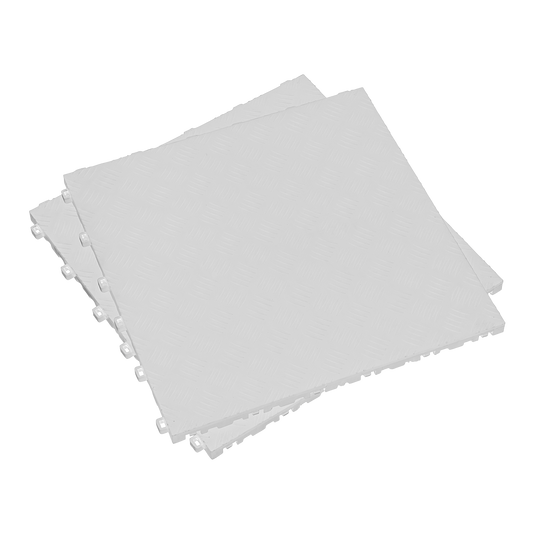 400 x 400mm Polypropylene Floor Tile - White Treadplate - Pack of 9