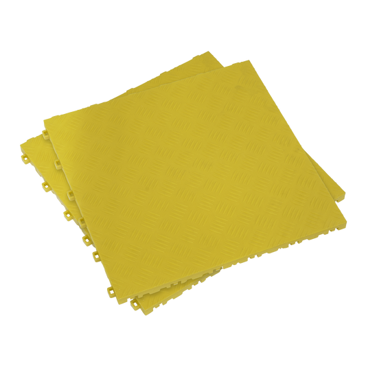 400 x 400mm Polypropylene Floor Tile - Yellow Treadplate - Pack of 9