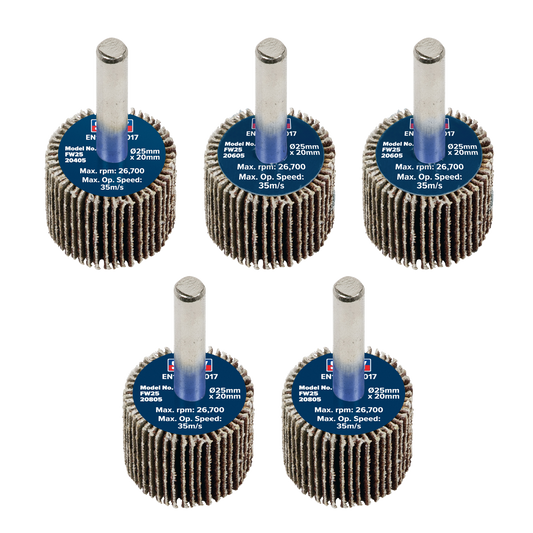 Ø25 x 20mm Flap Wheel Ø6mm Shaft Assorted Grit - Pack of 5