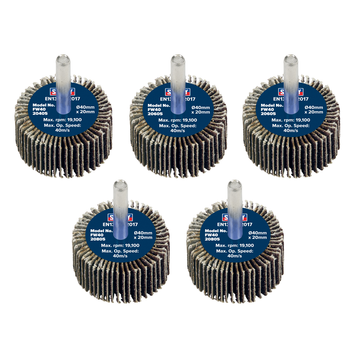 Ø40 x 20mm Flap Wheel Ø6mm Shaft Assorted Grit - Pack of 5