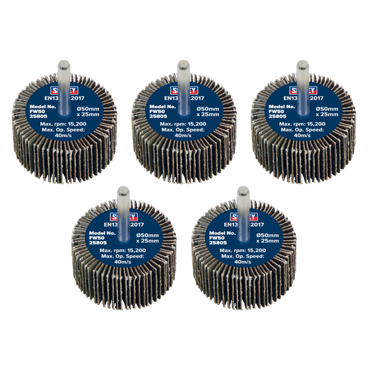 Ø50 x 25mm Flap Wheel Ø6mm Shaft 80Grit - Pack of 5