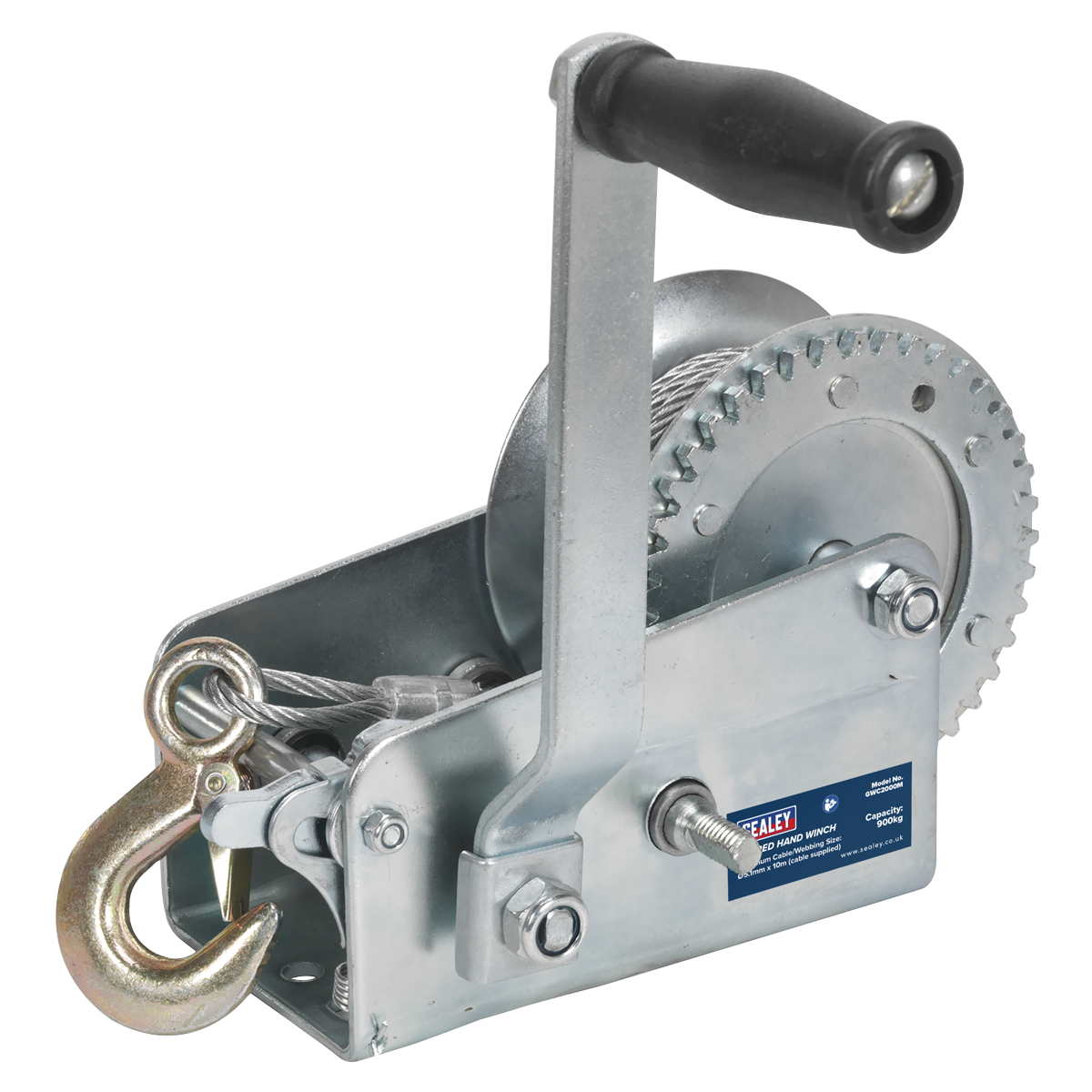 900kg Capacity Geared Hand Winch with Cable