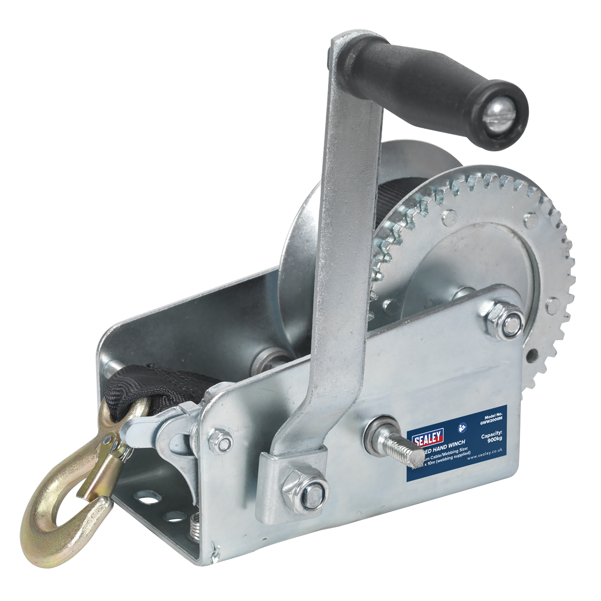 900kg Capacity Geared Hand Winch with Webbing Strap