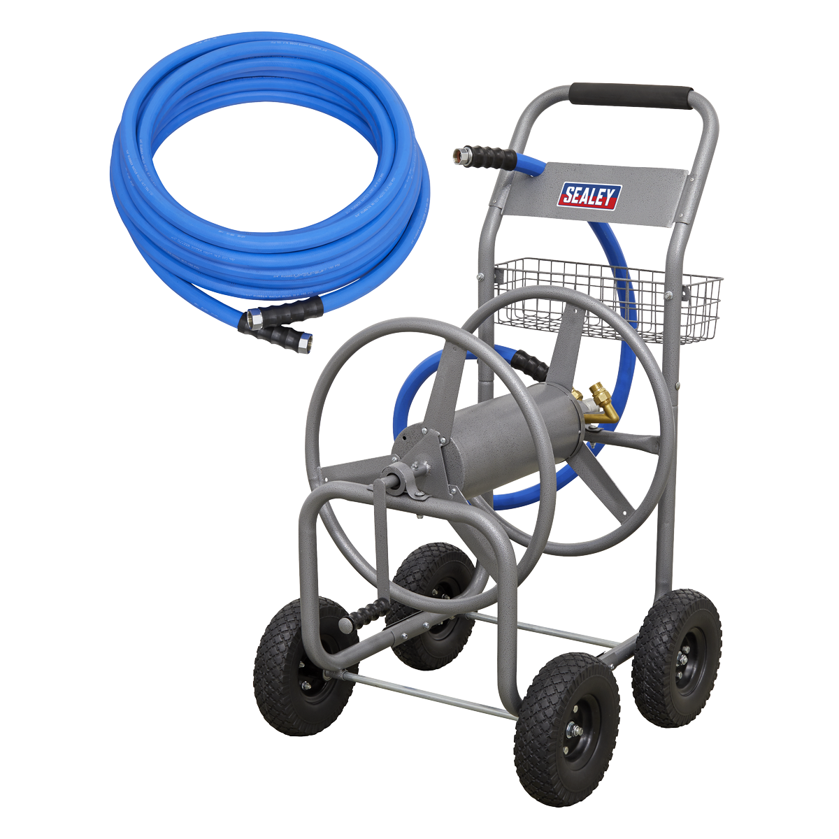 Heavy-Duty Hose Reel Cart with 15m Heavy-Duty Ø19mm Hot & Cold Rubber Water Hose