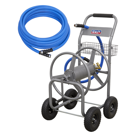 Heavy-Duty Hose Reel Cart with 15m Heavy-Duty Ø19mm Hot & Cold Rubber Water Hose