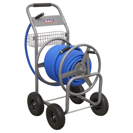 Heavy-Duty Hose Reel Cart with 50m Heavy-Duty Ø19mm Hot & Cold Rubber Water Hose