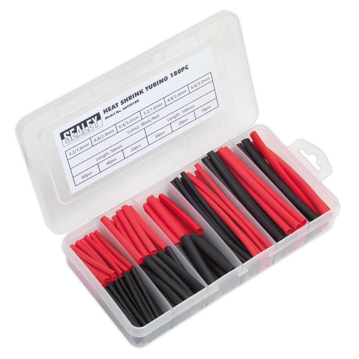 180pc 50 & 100mm Heat Shrink Tubing Assortment - Black & Red