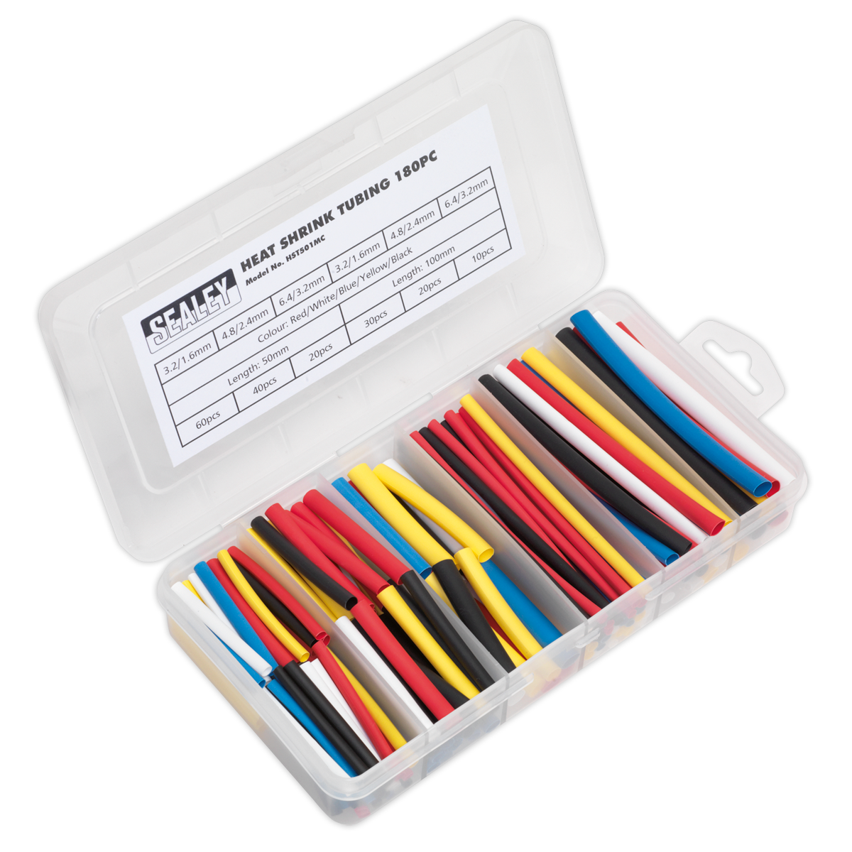 180pc 50 & 100mm Heat Shrink Tubing Assortment - Mixed Colours