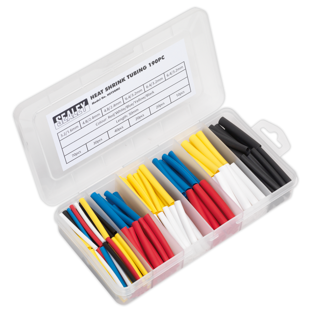 190pc 50mm Heat Shrink Tubing Assortment - Mixed Colours