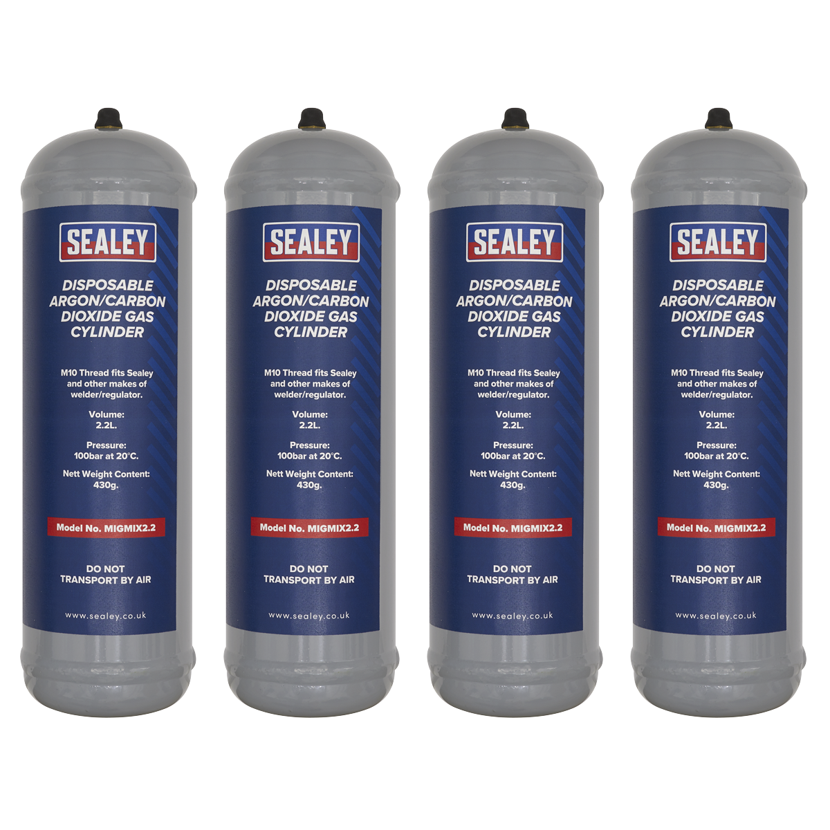 430g Disposable Argon/Carbon Dioxide Gas Cylinder 2.2L - Pack of 4