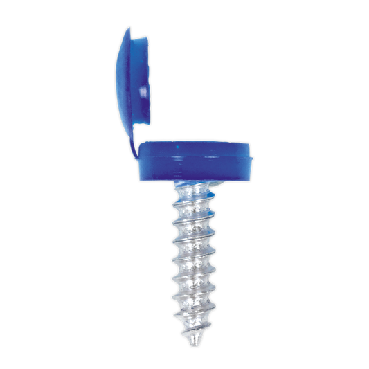 Blue Numberplate Screw with Flip Cap 4.2 x 19mm - Pack of 50