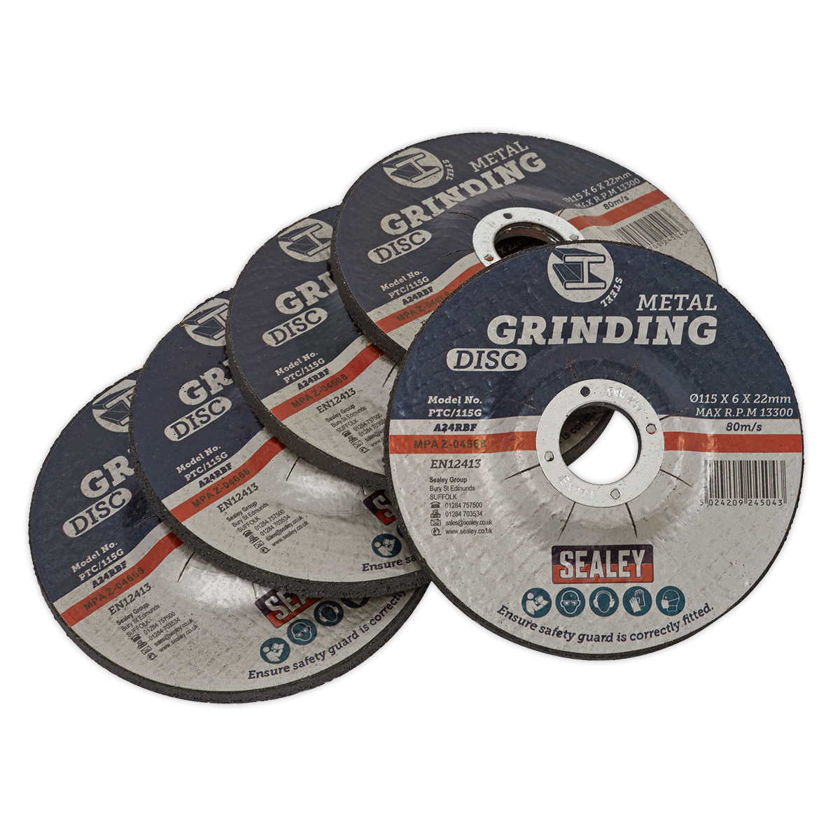 Ø115 x 6mm Grinding Disc Ø22mm Bore - Pack of 5