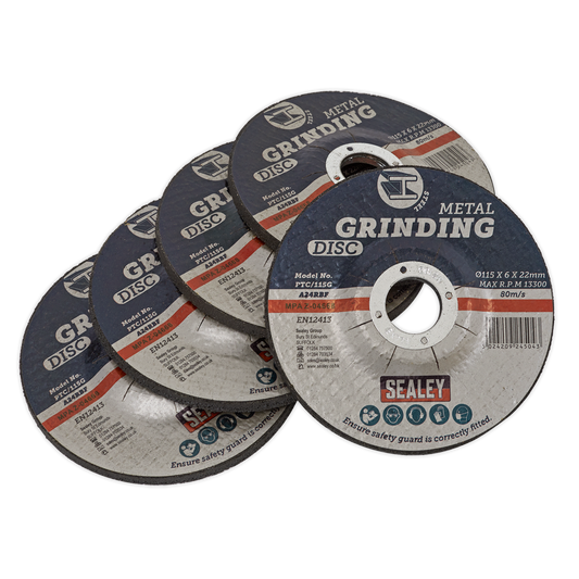 Ø115 x 6mm Grinding Disc Ø22mm Bore - Pack of 5
