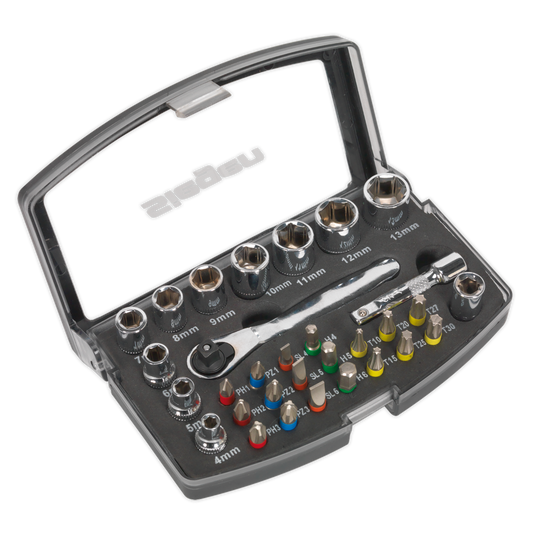 31pc 1/4"Sq Drive Socket & Colour-Coded Bit Set