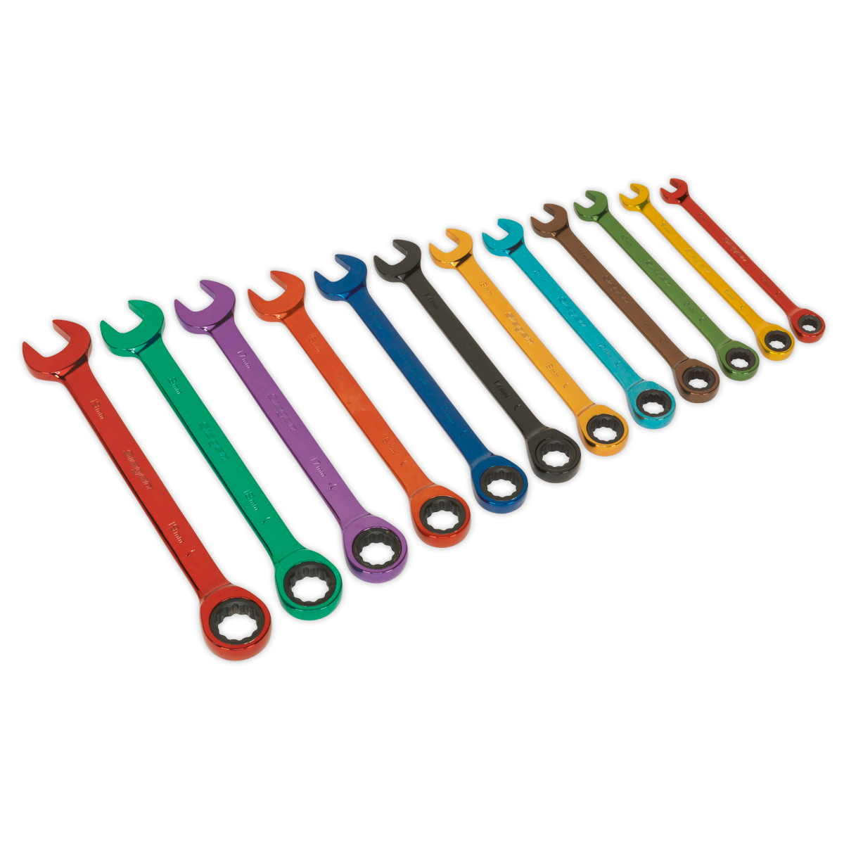 12pc Multi-Coloured Combination Ratchet Spanner Set