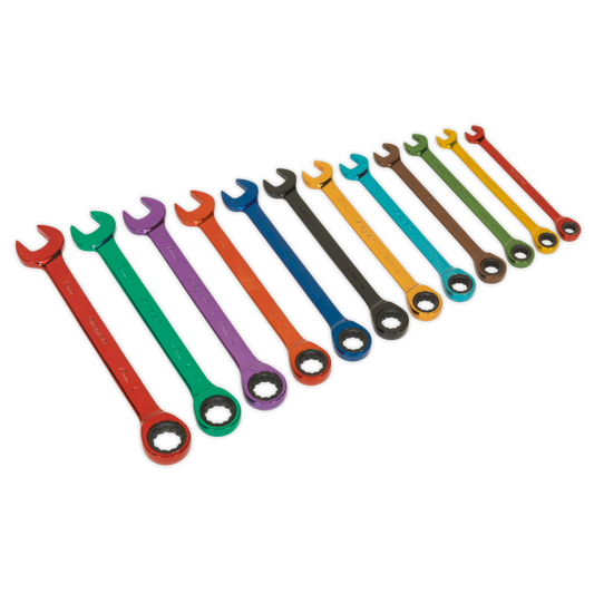 12pc Multi-Coloured Combination Ratchet Spanner Set